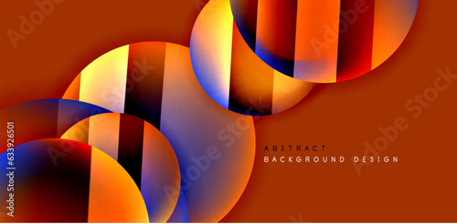 Colorful shiny and glossy circles abstract composition with light and shadow effects, geometric vector abstract background