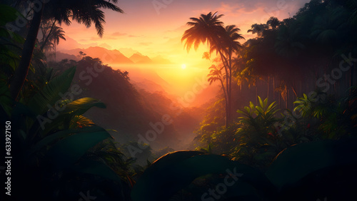 Evening sunset in the Tropical rainforest © Rexfoster