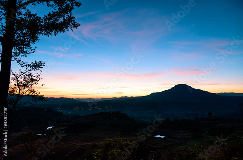 Mountain view Landscape fog in morning sunrise at Khao Takhian Ngo View Point at Khao-kho Phetchabun Thailand