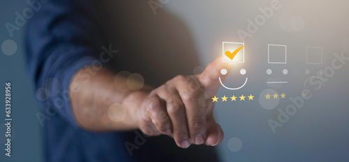 Canvas Print Business people rate service experience and product quality or staff friendliness and overall value for the price