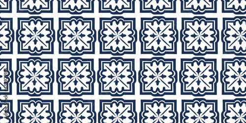 
Seamless patern with Spanish or Portuguese tiles, Lisbon floral mosaic, mediterranean seamless dark blue ornament Decorative tile background, vector illustration