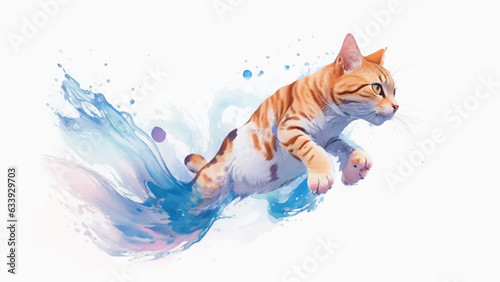 Realistic cat vector image art jumping over water with high resolution by illustrator