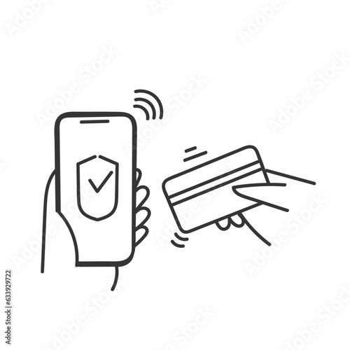 hand drawn doodle secure mobile payment illustration vector