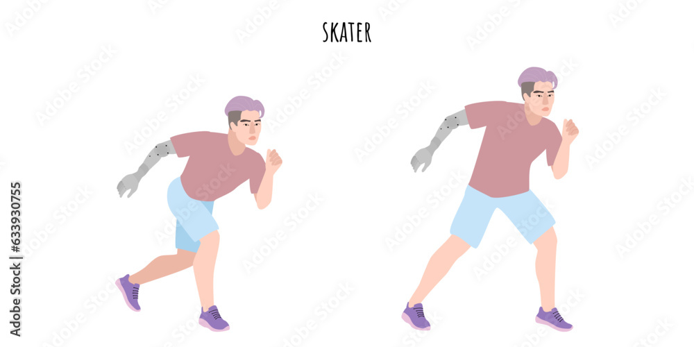 Fototapeta premium Man with a prosthetic hand doing skater exercise