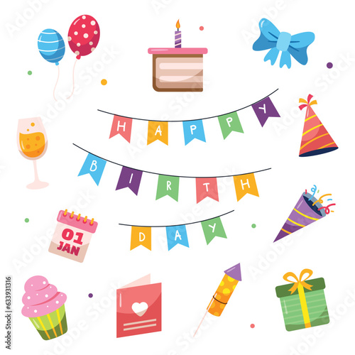 Set of birthday element hand drawn vector