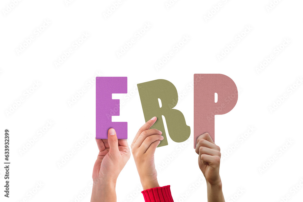 Digital png illustration of hands with erp text on transparent background Digital png illustration of hands with erp text on transparent background
