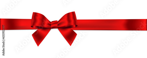 Red Ribbon Bow Realistic shiny satin with shadow horizontal ribbon for decorate your wedding invitation card ,greeting card or gift boxes vector EPS10 isolated on white background.