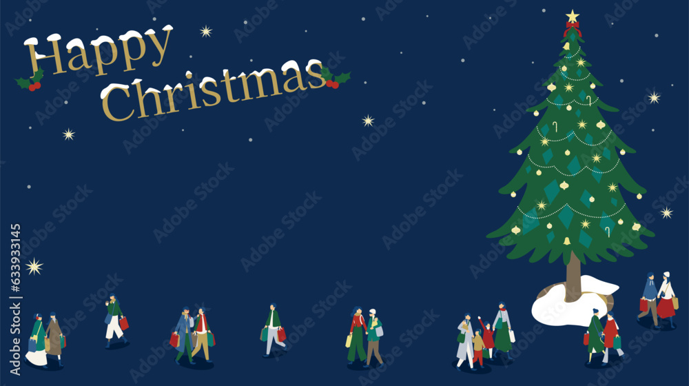 クリスマスを楽しむファミリーやカップルのアイソメイラスト クリスマスを楽しむファミリーやカップルのアイソメイラスト