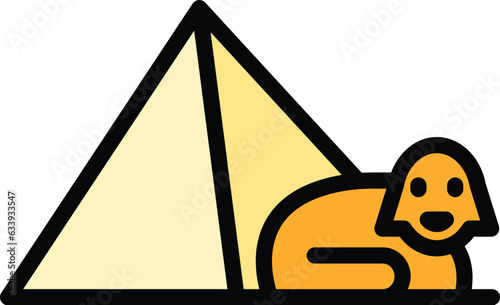 Pyramid sphinx icon outline vector. Ancient egypt. Cairo desert color flat