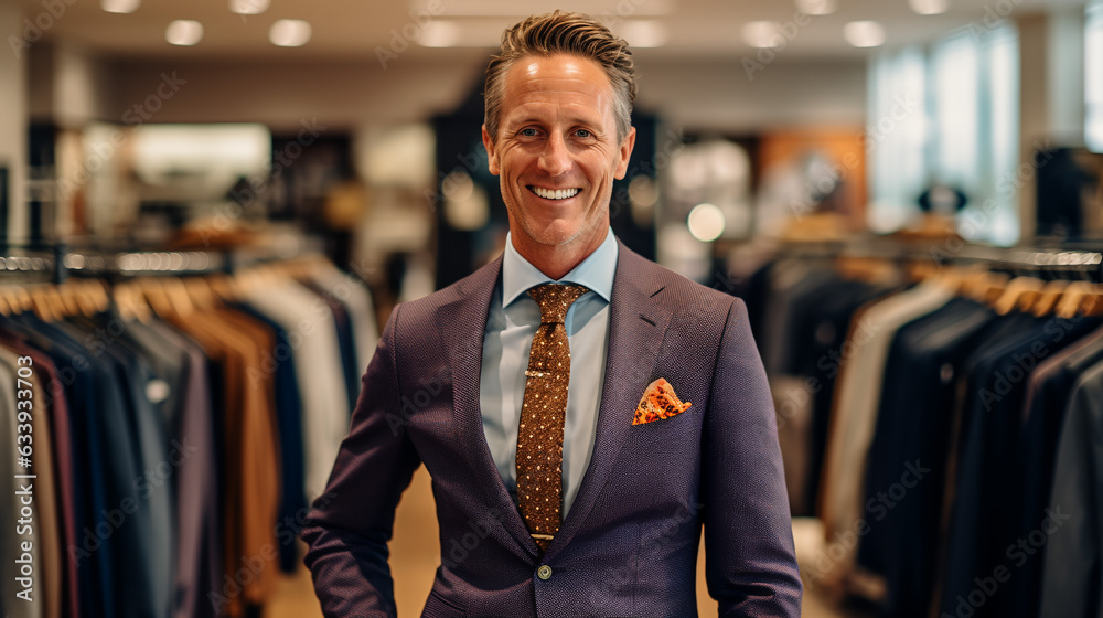 With a smile that exudes confidence, a man selects a stylish suit from the clothing department, ready to make a lasting impression. With a smile that exudes confidence, a man selects a stylish suit from the clothing department, ready to make a lasting impression.
