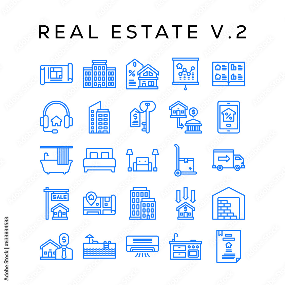 Set of Real Estate and Property Icon Line Outline Vector