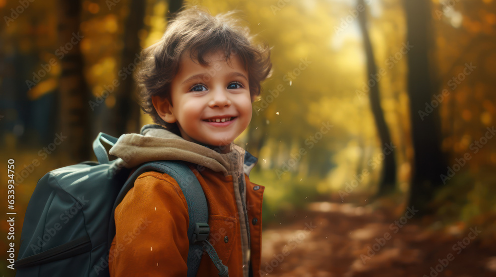 Happy and smiling little boy carrying a backpack going back to school Happy and smiling little boy carrying a backpack going back to school