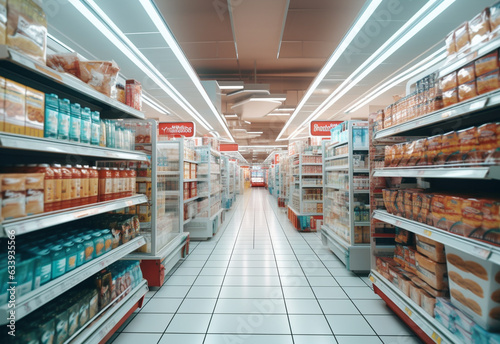 Blurry shopping shelves in supermarkets and department stores realistic image, ultra hd, high design very detailed