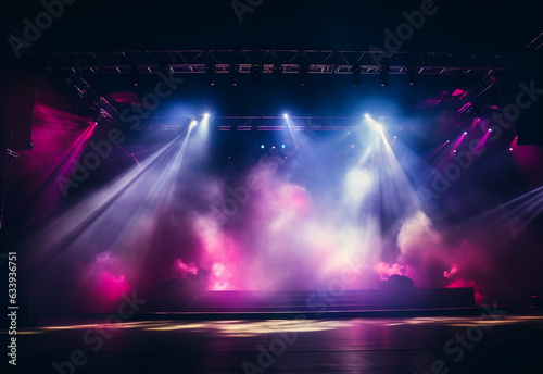 Concert Stage Scenery With Spotlights and Colored Lights  realistic image