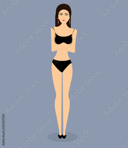 Vector illustration of young girl in swimming costume.
