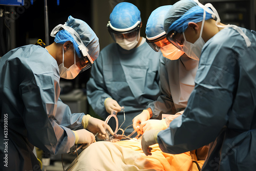 A group of surgeons performing an operation in a military hospital