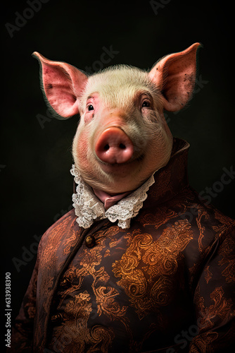 A pig wearing a suit and tie. Generative AI