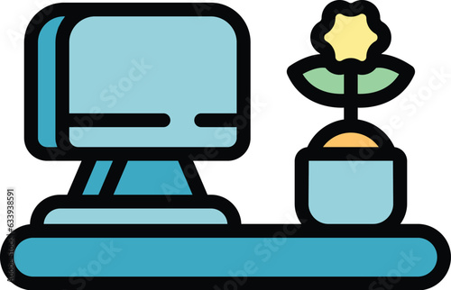 Tv self isolation icon outline vector. Online work. People quarantine color flat