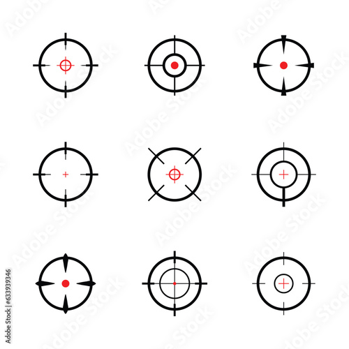 Target or Aim icon set icons in black and red color cross hair icons