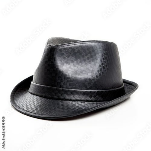 Fedora hat black leather isolated on white background