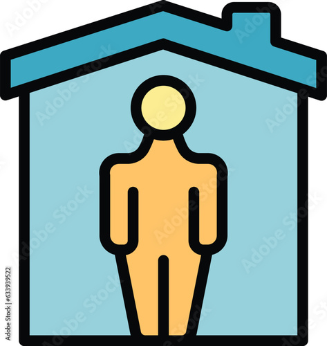 Home self isolation icon outline vector. Coronavirus work. Virus house color flat