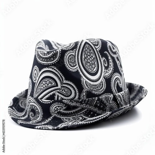 Fedora hat with paisley pattern isolated on white background