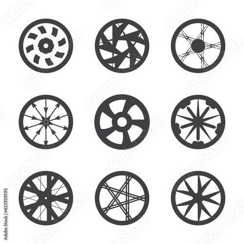 set of car rims vector minimal icons black color photo