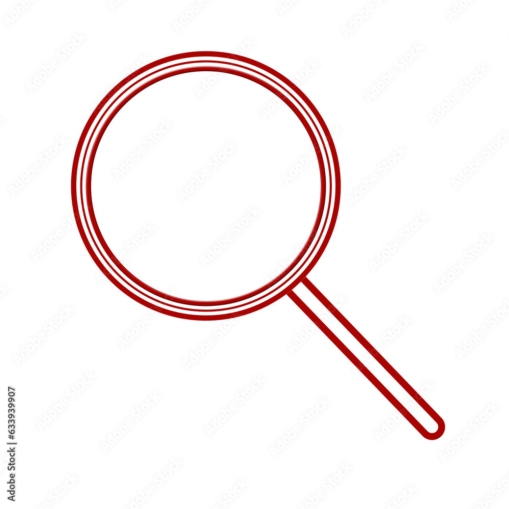 Red magnifying glass icon isolated on white. Search icon in flat style. Trendy magnifying glass icon for search and zoom symbol, sign, ui, web site and magnifier logo. Modern magnifying glass vector
