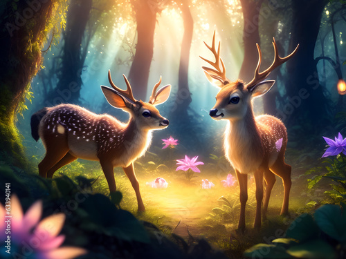 cute deers in the woods, ai generative