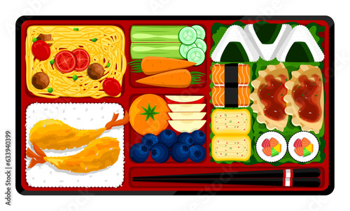 Delicious Healthy Traditional Bento Box (Top-Front View)