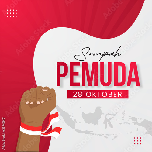 Indonesia Youth Pledge October 28th with hand fist illustration. Sumpah Pemuda 28 Oktober