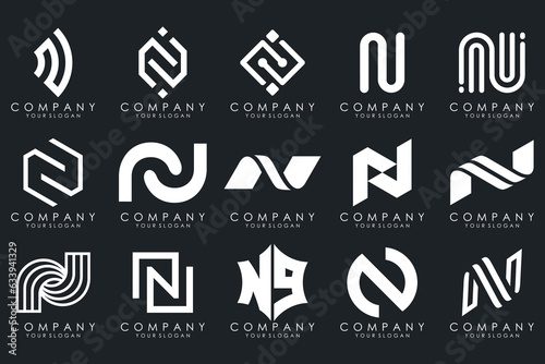 set of Abstract letter N logo design. modern creative logotype monogram icon design inspiration.