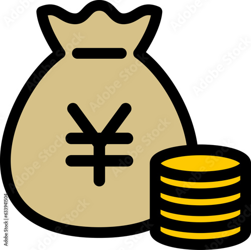 お金の袋とコインのアイコン（日本円）, money bag icon (yen)