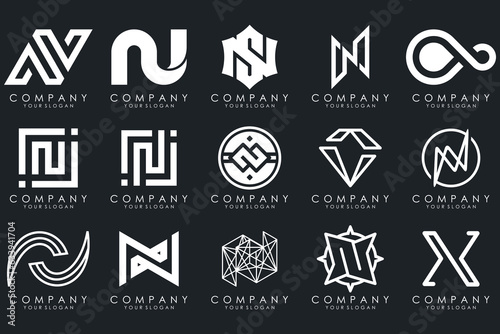 set of Abstract letter N logo design. modern creative logotype monogram icon design inspiration.