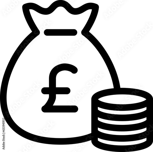 お金の袋とコインのアイコン（ポンド）, money bag icon (pound) photo