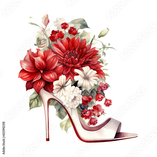 Christmas Watercolor Clip Art, Watercolor Flowers Illustration, Christmas Sublimation Design, Red White Flowers Clip Art