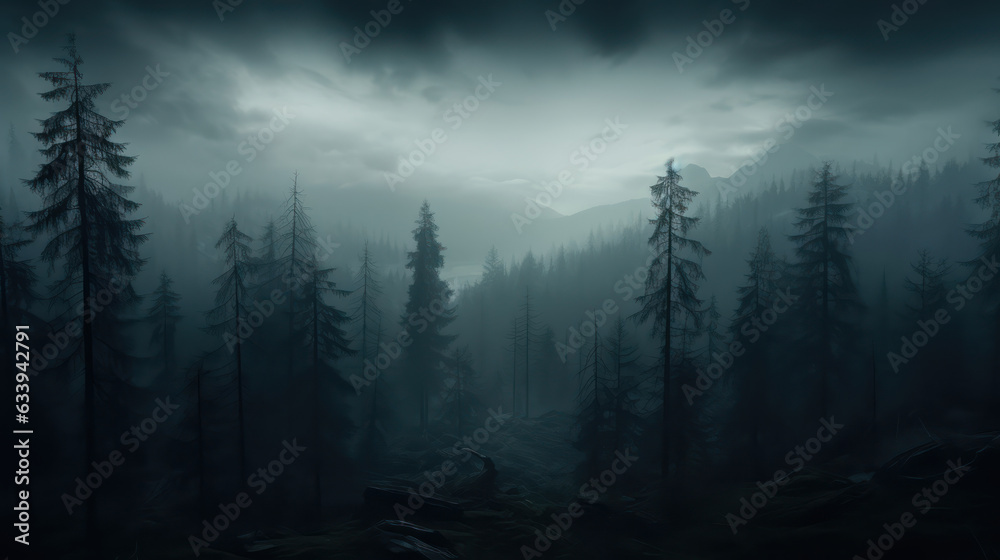 Dark scary forest  - obrazy, fototapety, plakaty 