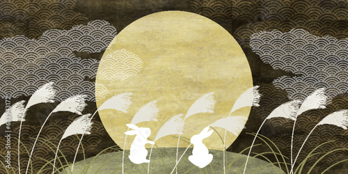 十五夜　月見　ススキ　　背景