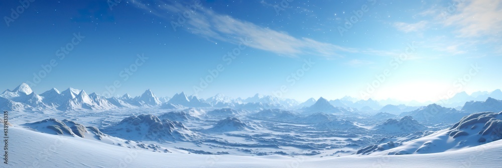vast desolated snow land, big mountains in the background, snowfall with light blue sky and light blue colors, peaceful atmosphere, AI Generative vast desolated snow land, big mountains in the background, snowfall with light blue sky and light blue colors, peaceful atmosphere, AI Generative