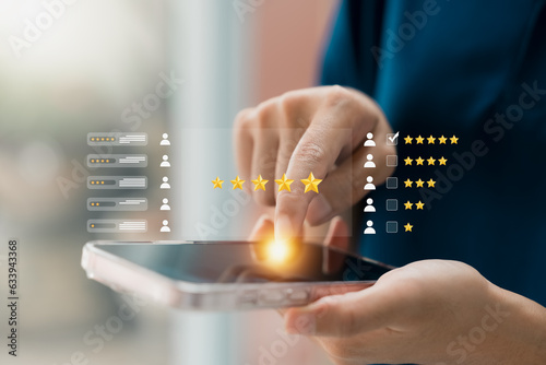 Fotomurale Customer Satisfaction Survey concept, 5-star satisfaction, service experience rating online application, customer evaluation product service quality, satisfaction feedback review, good quality most