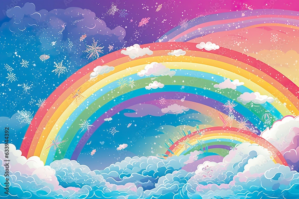 Fantasy sky rainbow. Fairy skies rainbows colors, magic landscape and dream sky. Generate Ai