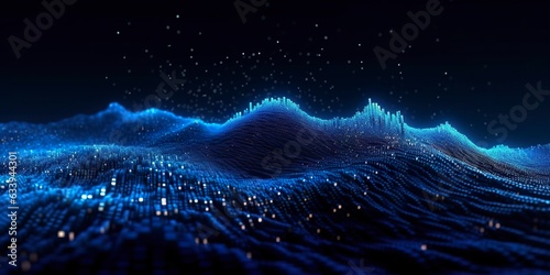 Data technology futuristic illustration. Blue wave pattern on a dark background. Generative AI photo