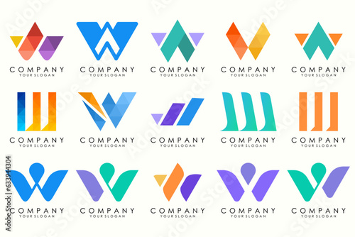 Abstract collection with letters W logo design. creative design logotype W with full color.