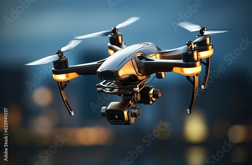 Drone quadcopter with digital camera. Generative AI © ANNY