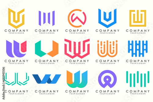 Abstract collection with letters W logo design. creative design logotype W with full color.