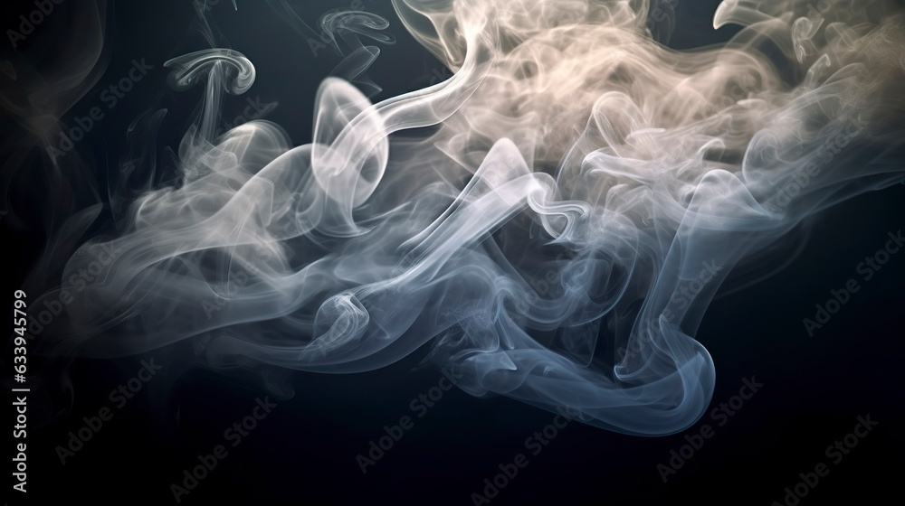 The close up view reveals the mesmerizing patterns and textures within the smoke, The ethereal quality of the smoke against the dark background. 