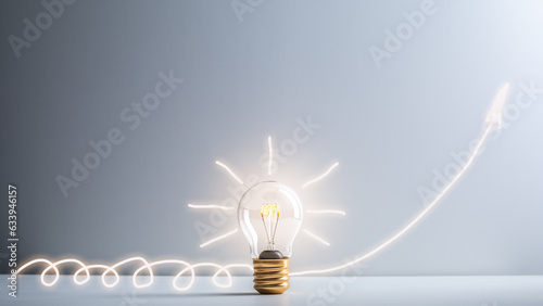 Light bulb with arrow moving up. Concept of growth after successful implementation of creative idea in business start-up