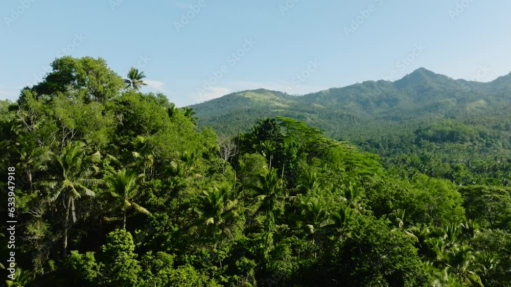 Mountains and green hills in Philippines. Slopes of mountains with evergreen vegetation. Mindanao. Philippines.