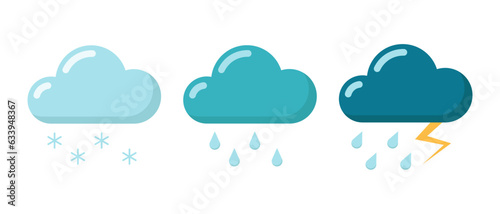 A set of blue clouds. Weather icons isolated on white background.