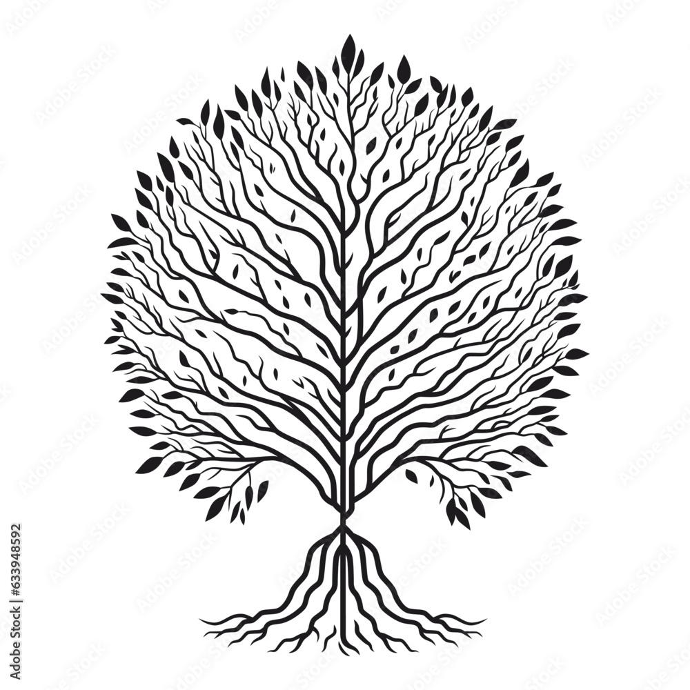 Obraz premium The Tree of Life. Black and white Vector illustration. Tree of life is a symbol of life, growth, and hope